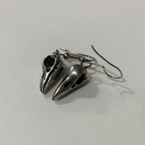 Silver Crow Skull Earrings